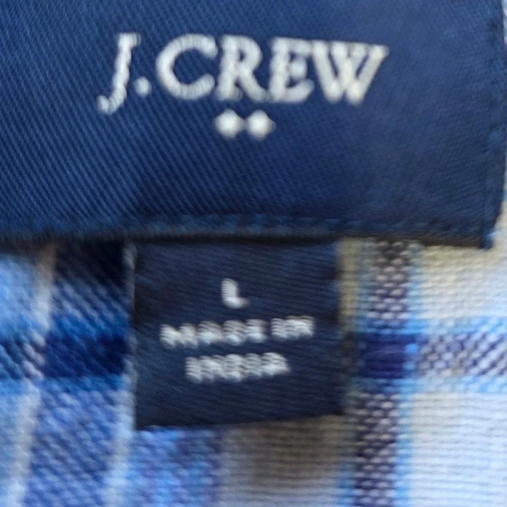 J. Crew Large 100% Linen Blue Plaid Button Down Shirt Lightweight Summer Beach‎